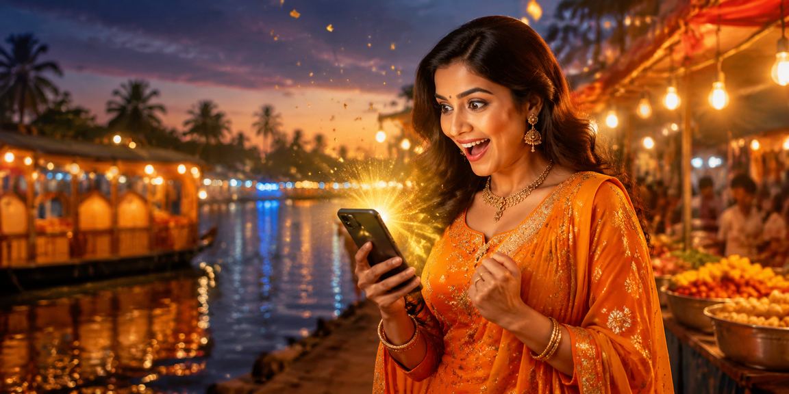 Kerala backwaters evening with mobile casino player